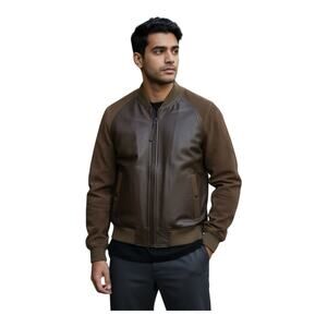 Men’s Leather Bomber Jacket Brown NWT Size L $348